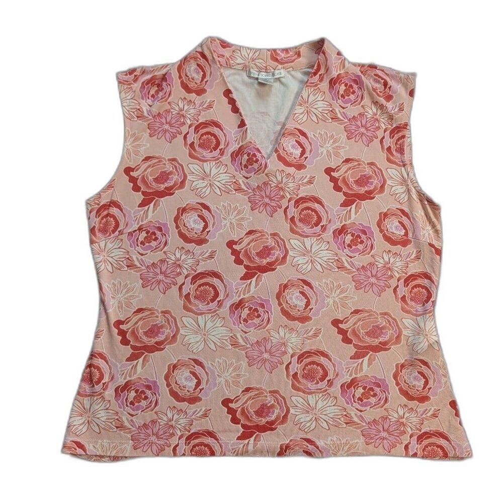 Petite Sophisticate Sleeveless V-Neck Top Floral Rose Print Silk/Cotton Blend SM